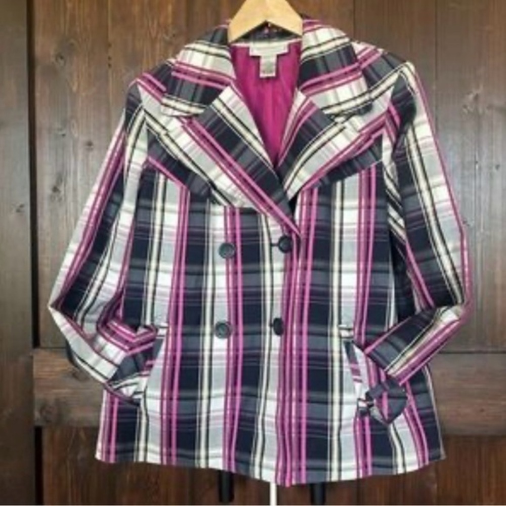 George Simonton Plaid Double-Breasted Pea Coat